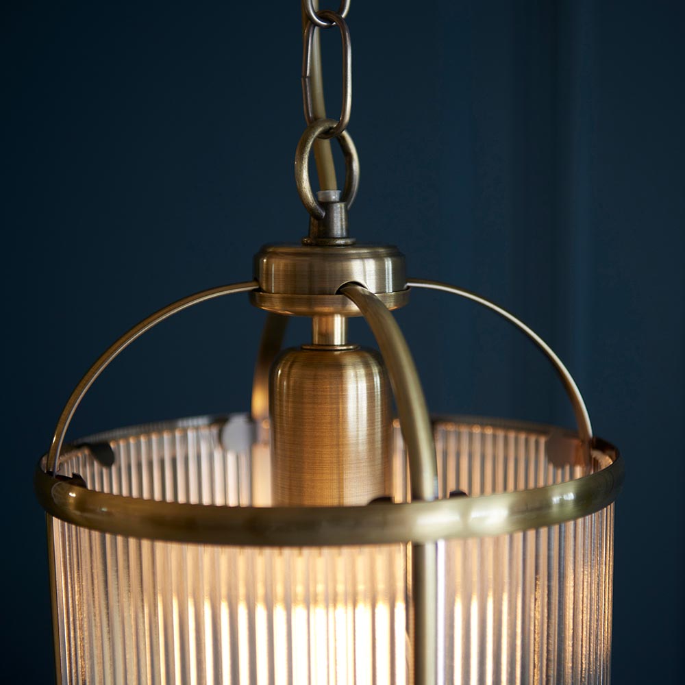 Antique Brass Ribbed Glass Pendant - 106710 - Uneeka Lighting