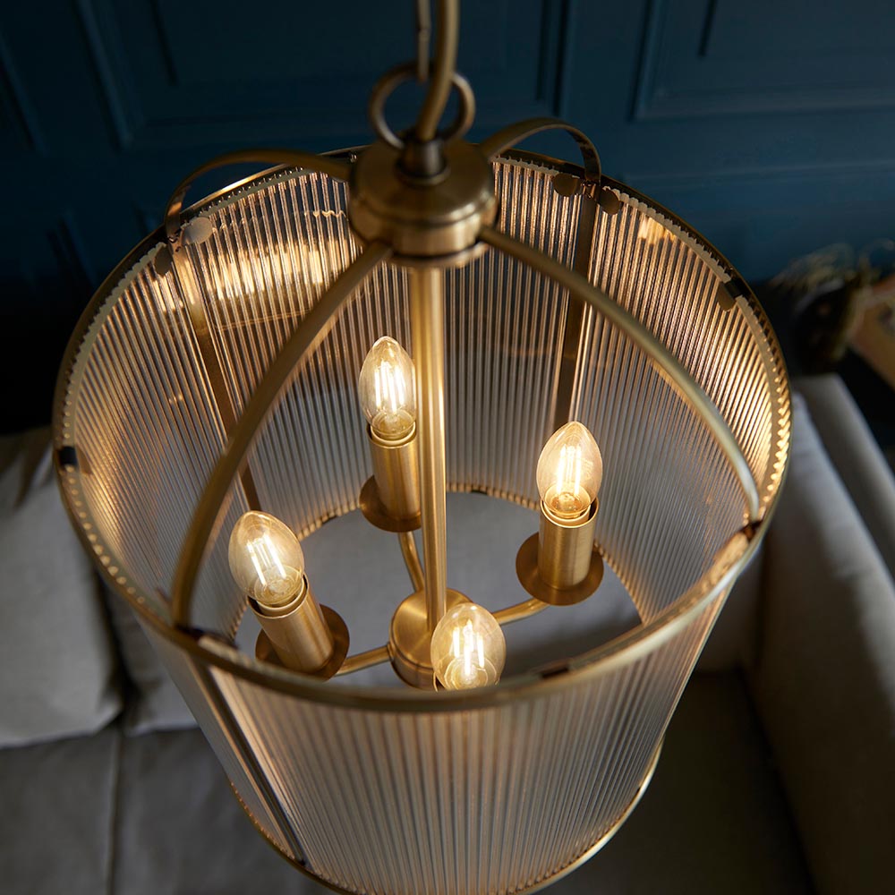 106711 Antique Brass Ribbed Glass Pendant - Large - Uneeka Lighting