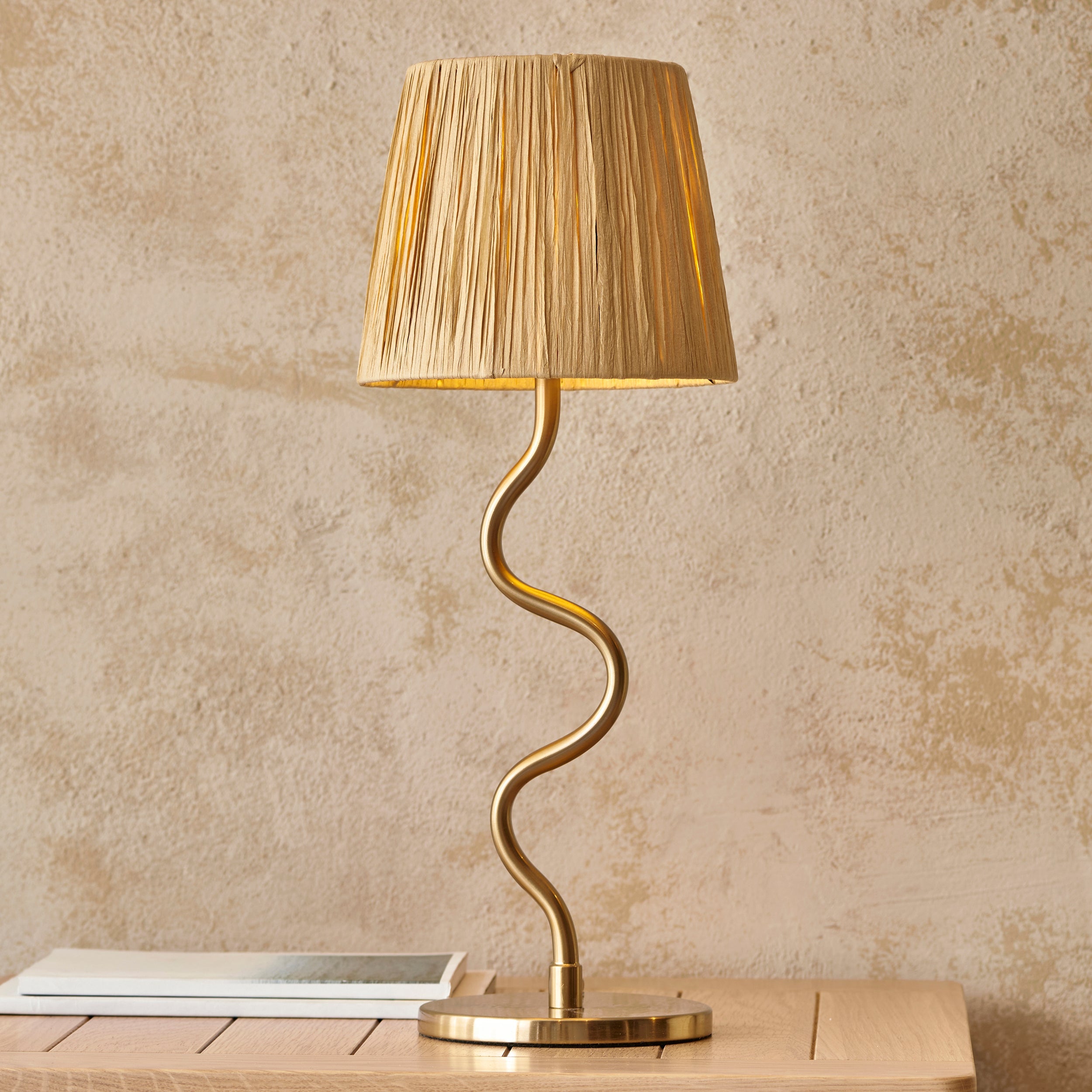 Brass Wiggle Table Lamp with Raffia Shade