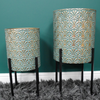 Art Deco Blue and Gold Metal Planters - 7878S - Uneeka