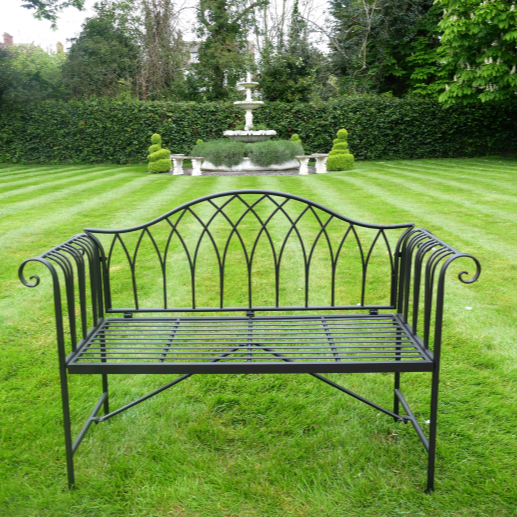 Black Metal Ornate Outdoor Bench - 9410 - Uneeka