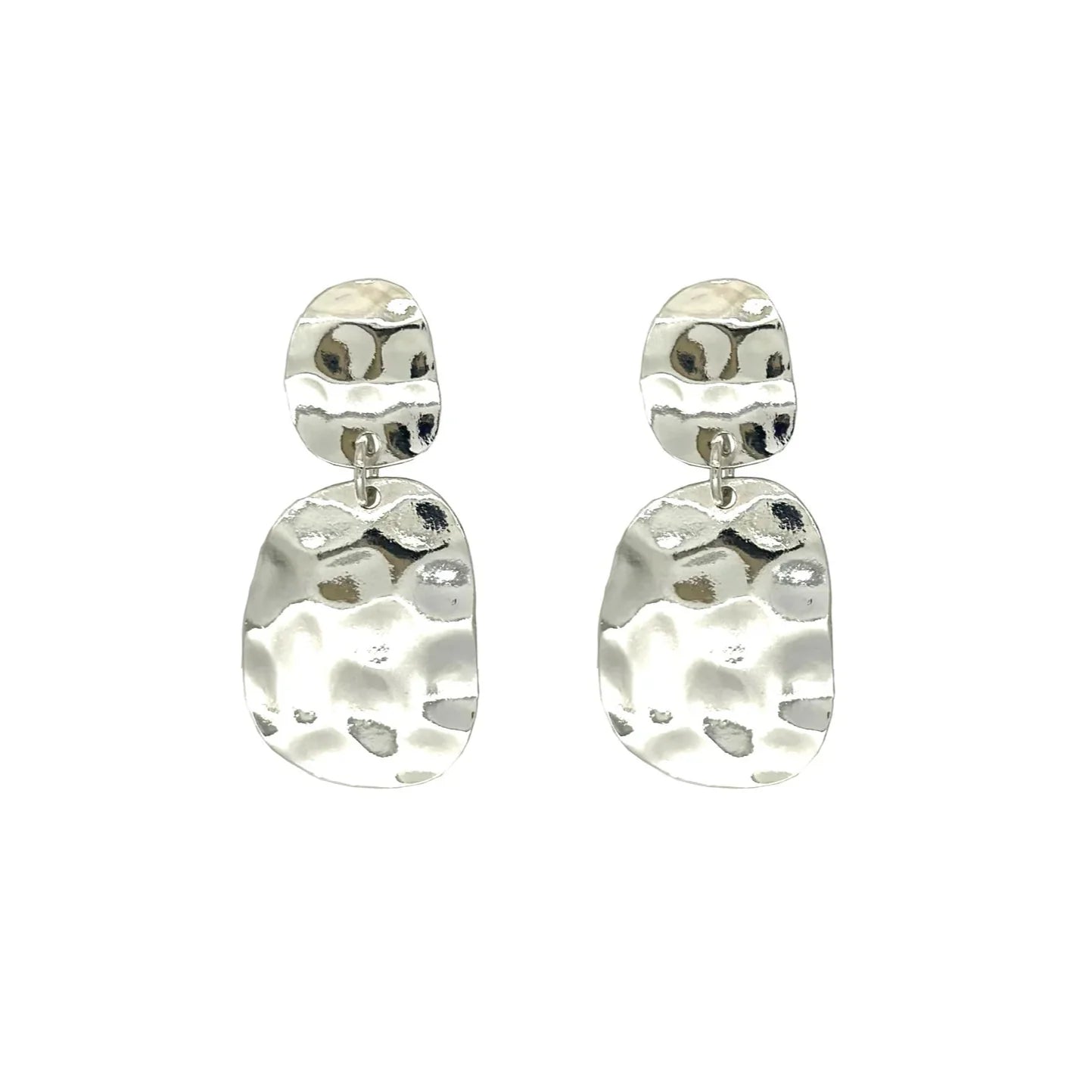 Hammered Disc Drop Stud Earrings - CE-1808-SL - Uneeka