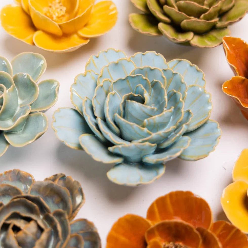 Ceramic Teal Peony Flower - FR0011 - Uneeka