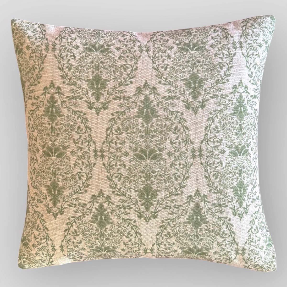 Green Delicate Floral Repeat Print Cushion - Amicus, olive cushion - Uneeka