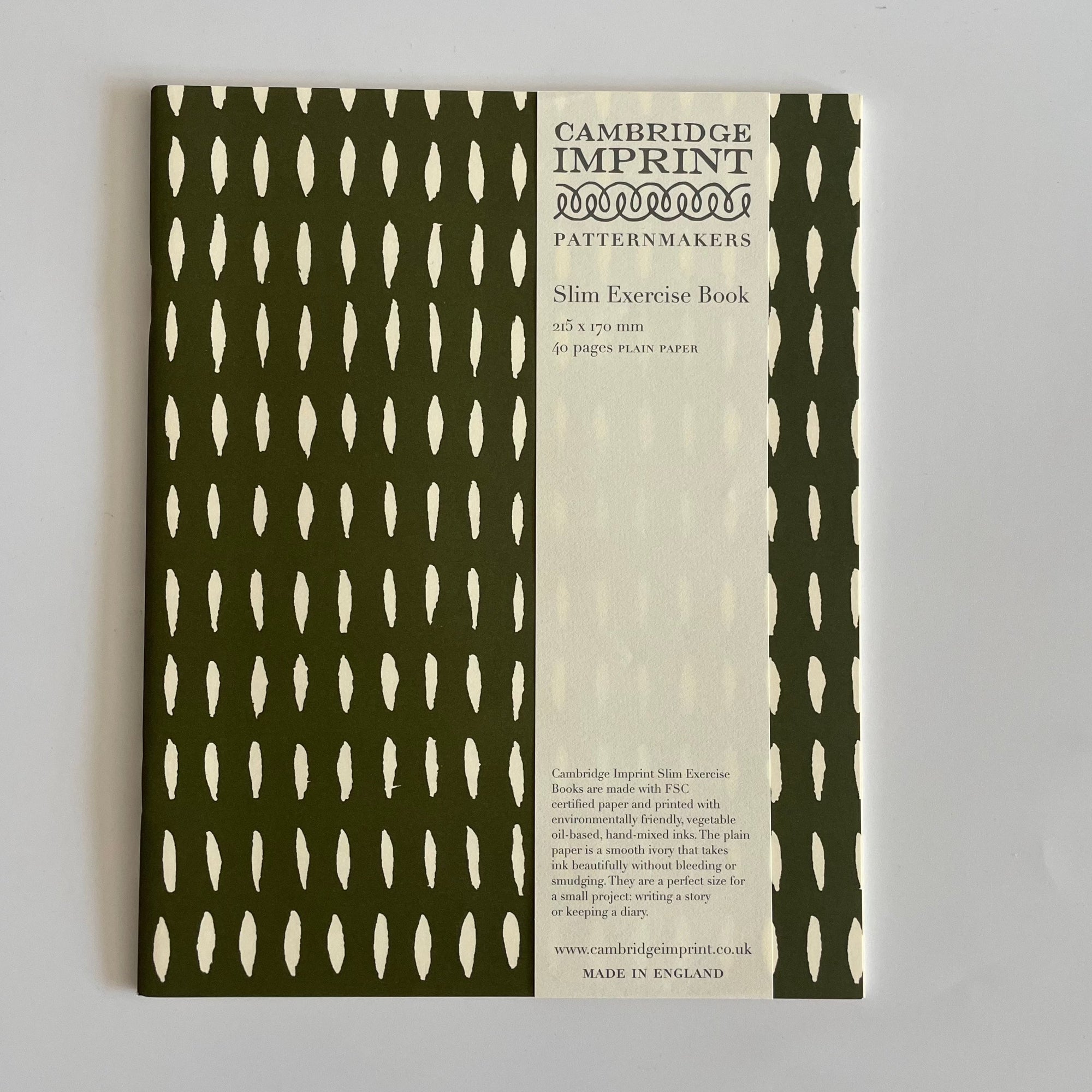 Olive Green Seed Pattern Plain Paper Slim Exercise Book - EXB SEE olive - Uneeka