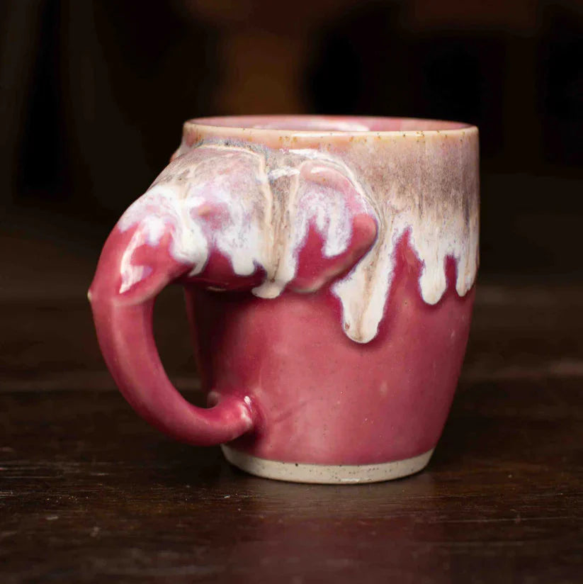 Pink & White Elephant Handle Glazed Mug - EM105 - Uneeka