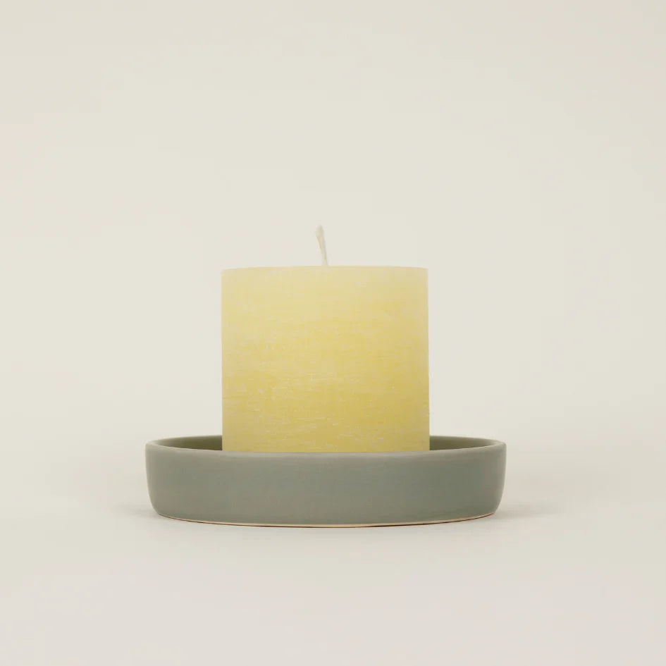 St Eval Sage Ceramic Candle Plate -  F01020 - Uneeka