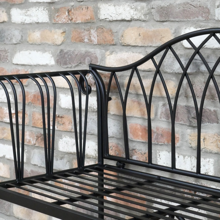 Black Metal Ornate Outdoor Bench - 9410 - Uneeka