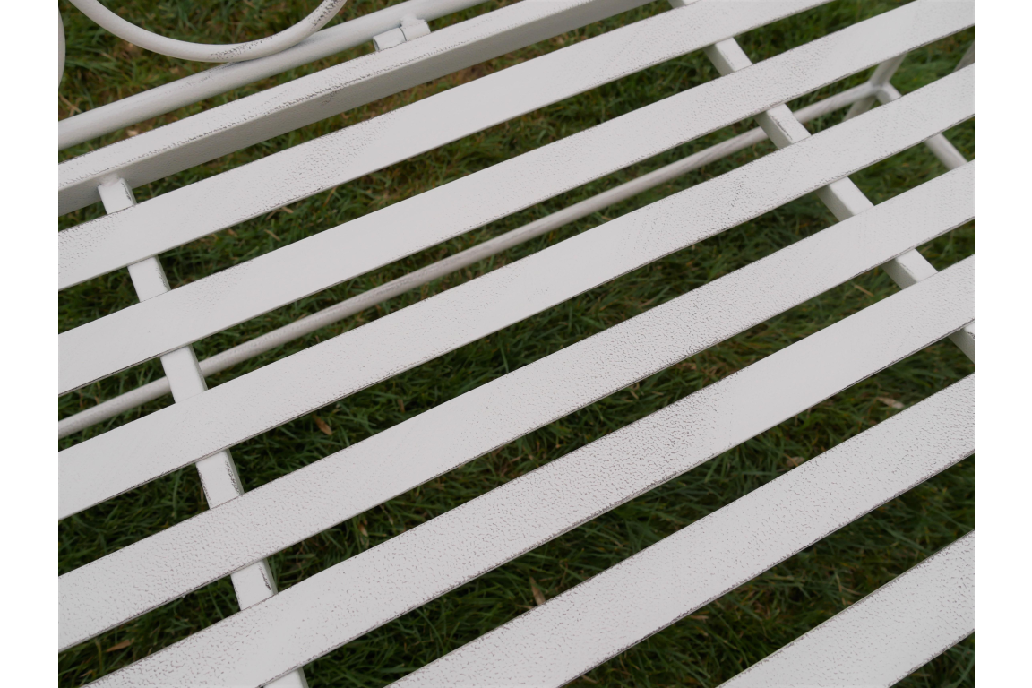White Metal Outdoor Bench patina slats