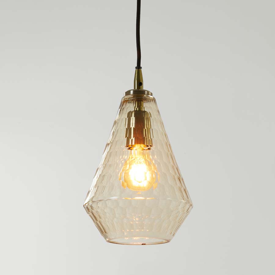 Amber Long Cone Textured Glass Hanging Lamp* - 2954790 - Uneeka