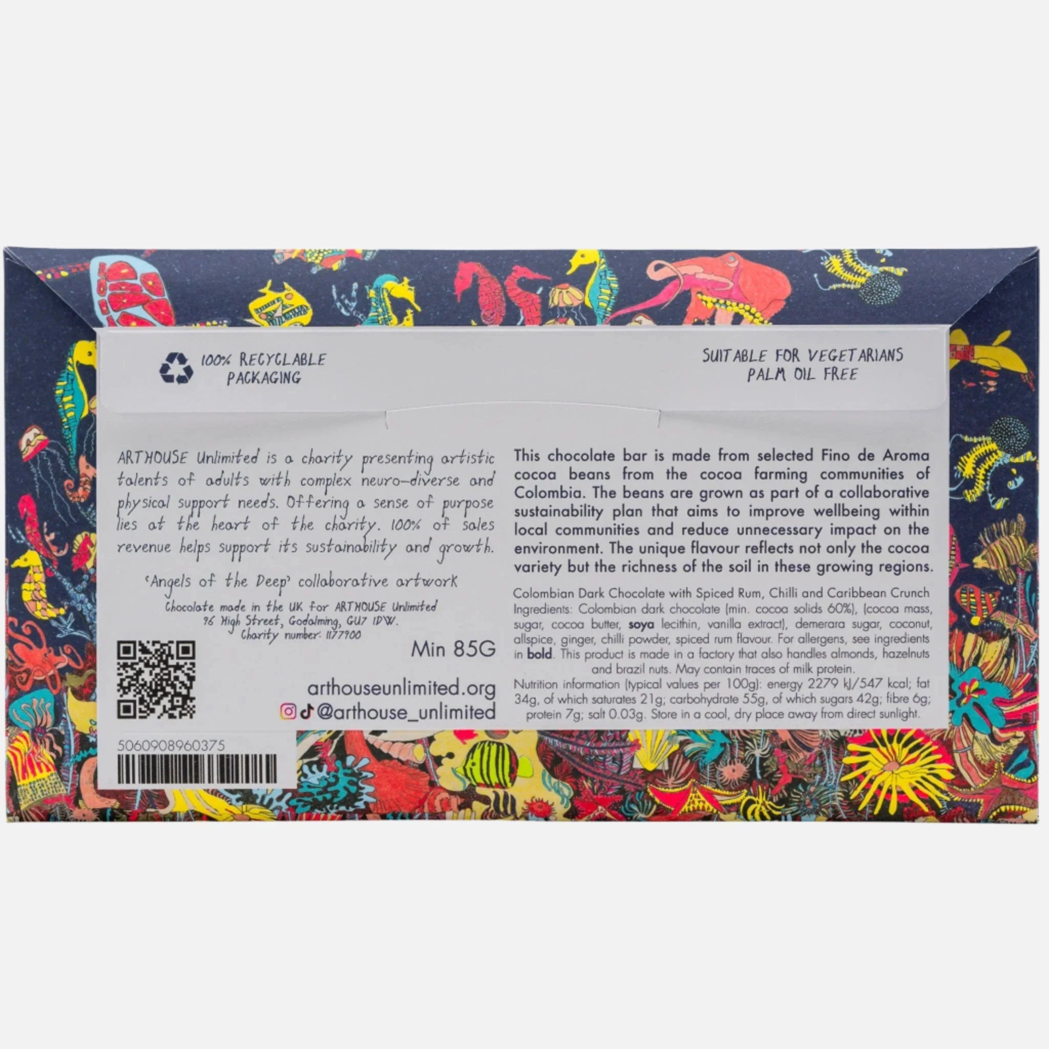 Angels Of The Deep Dark Chocolate Spiced Rum, Chilli & Caribbean Crunch Bar - CHOC068 - Uneeka