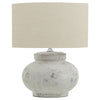 Antique White Squat Table Lamp with Linen Shade - 23015 - Uneeka
