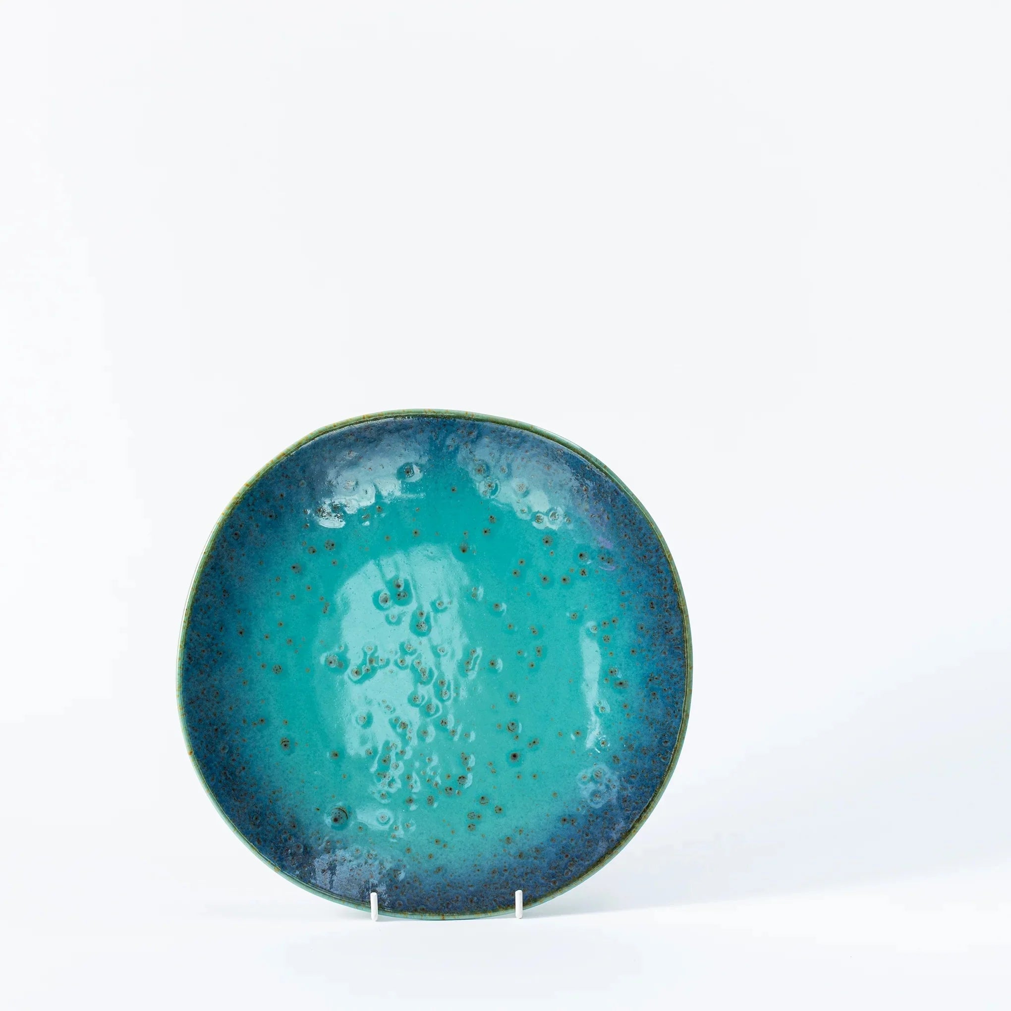 Aqua Blue Glazed Stoneware Large Plate - 882202 - Uneeka