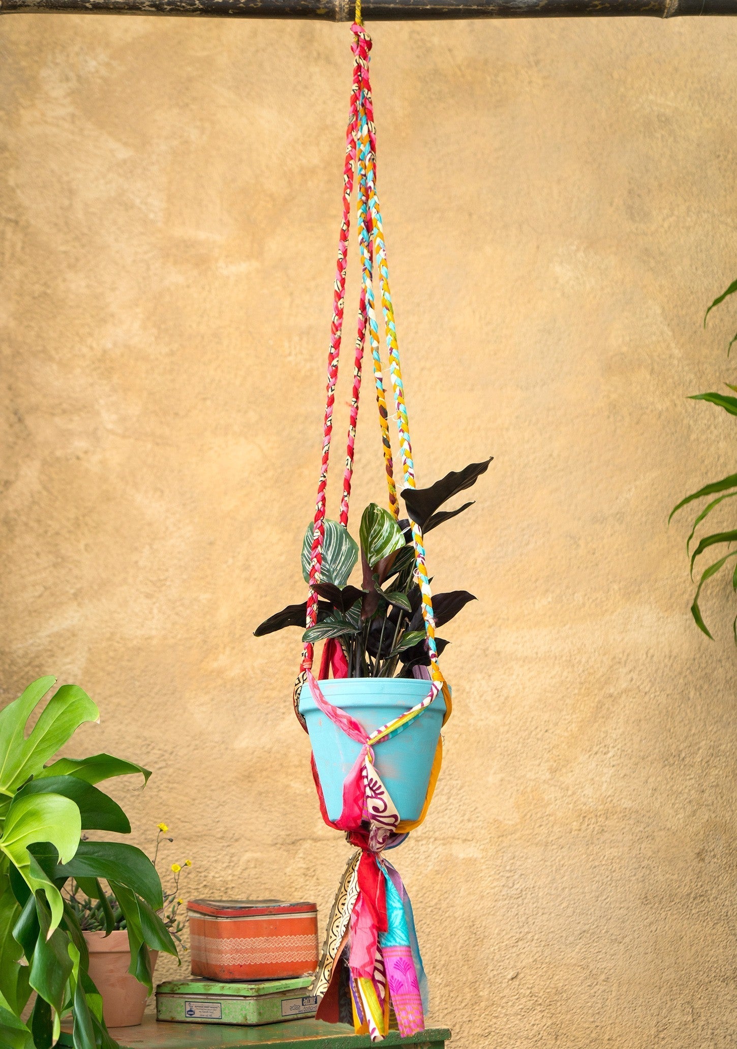 Assorted Colour Braided Sari Plant Hanger - PH120 - Uneeka