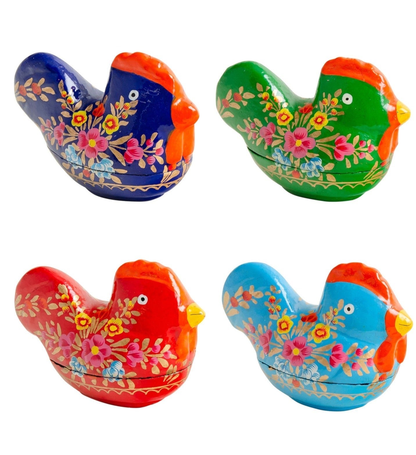 Assorted Colour Papier Mache Kashmiri Chicken Shaped Box - BX302 - Uneeka