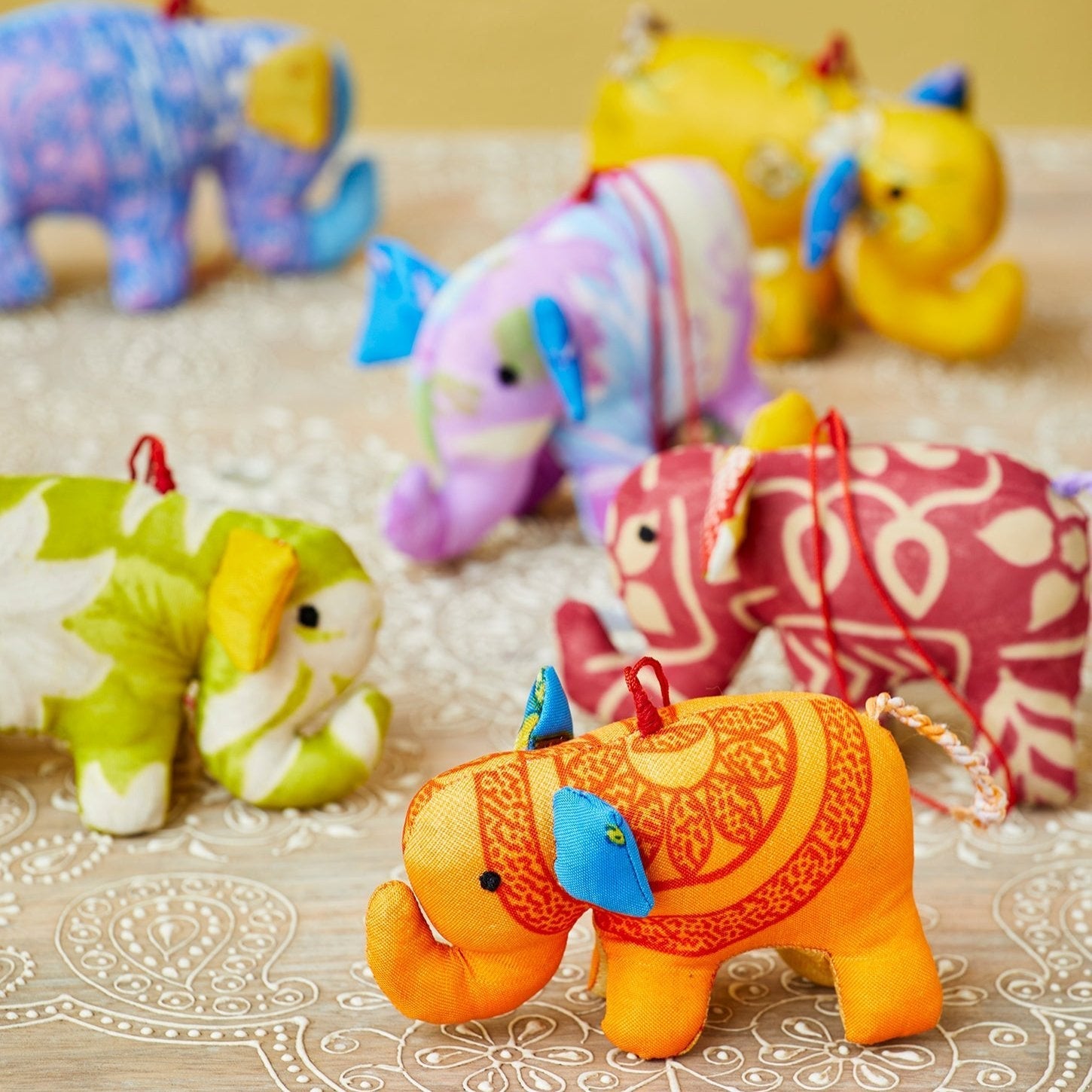 Assorted Colour Recycled Sari Elephant Decoration - HDEC128 - Uneeka
