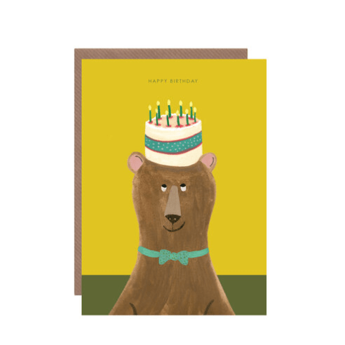 Bear with Cake Hat Birthday Card - HCWB266 - Uneeka
