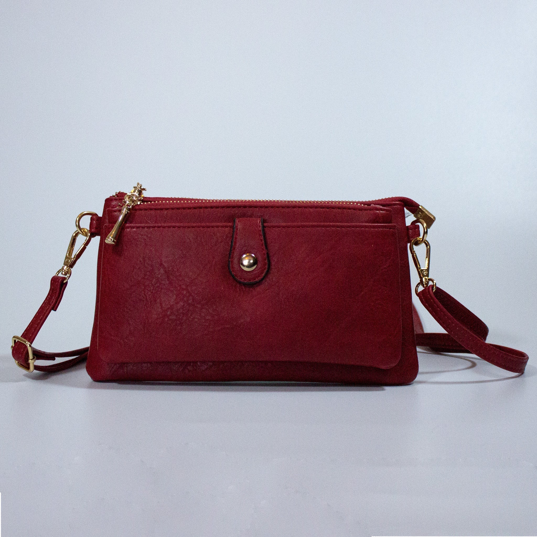 Block Colour Faux Leather Clutch Bag - 23342 - Red - Uneeka