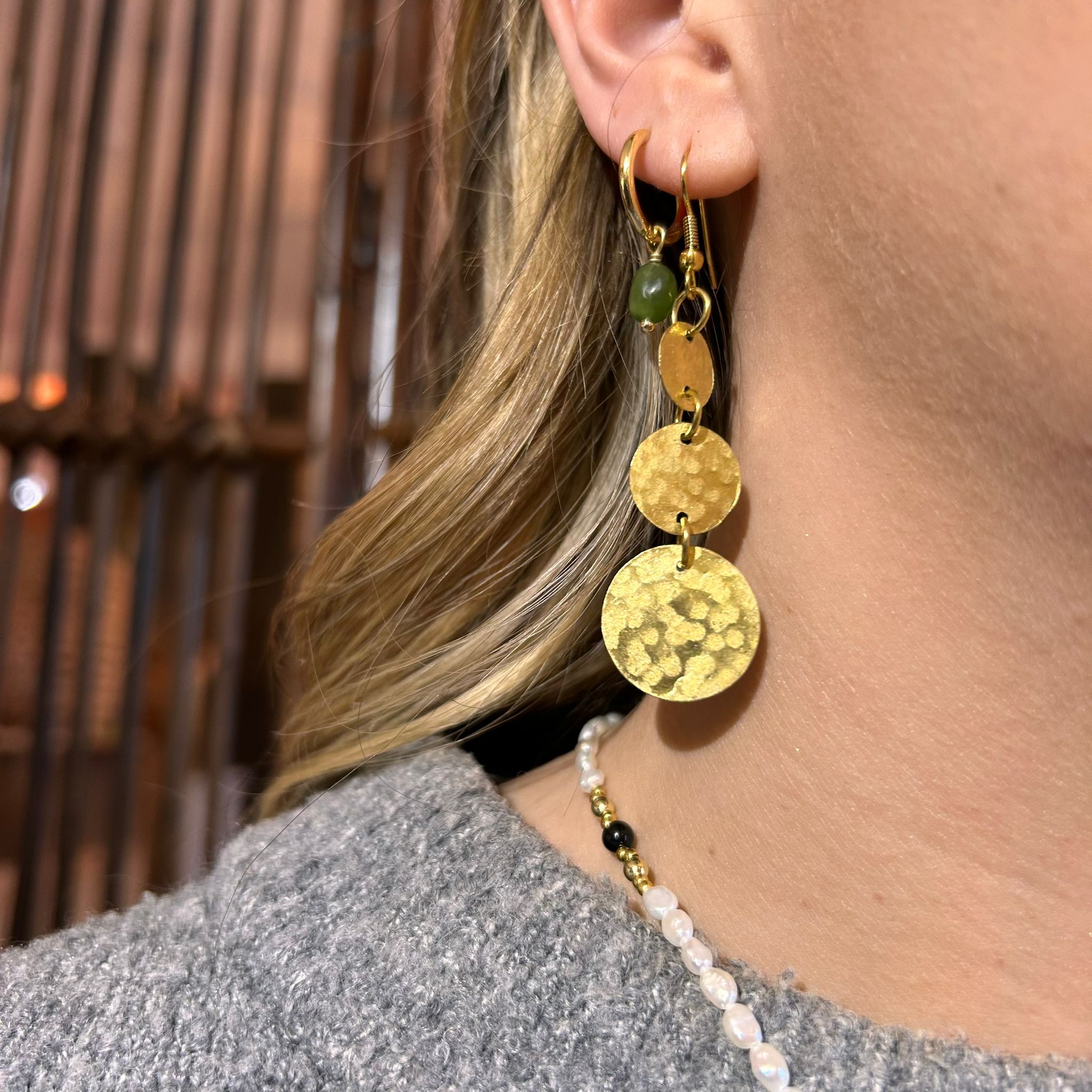 Brass Three Coin Small Earrings - JEBB1 - Uneeka