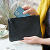 Buffalo Leather Zipped Pouch Bag* - HIBLP - BK - Uneeka