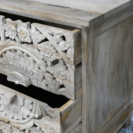Carved Mango Wood Bedside Table - 9706 - Uneeka