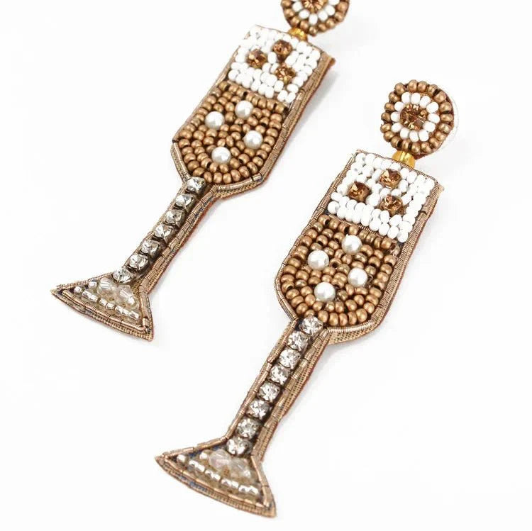 Champagne Glass Beaded Drop Earrings - EAR1125 - Uneeka