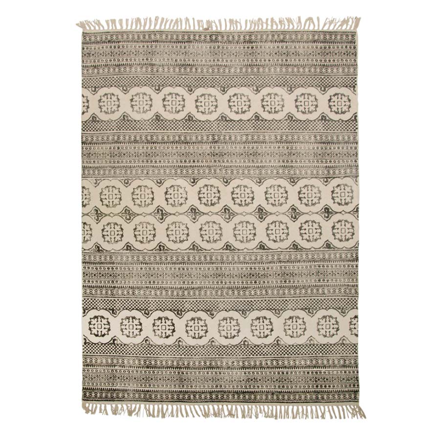 Chenille Block Print Rug With Tassels - R18646CHA - Uneeka