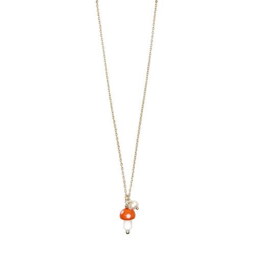 Colourful Glass Mushroom & Pearl Gold Necklace - CN - 4755 - GOR - Uneeka