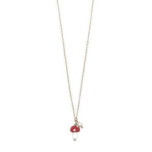 Colourful Glass Mushroom & Pearl Gold Necklace - CN - 4755 - GRD - Uneeka