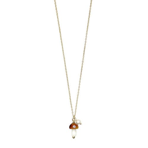 Colourful Glass Mushroom & Pearl Gold Necklace - CN - 4755 - GBR - Uneeka