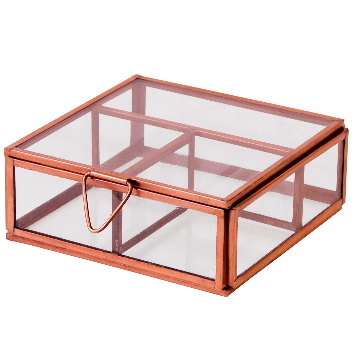 Copper Finish and Glass Multi Compartment Jewellery Box - JBX02 - Uneeka