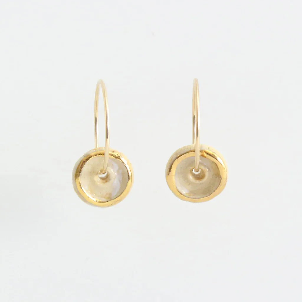 Crystal White Crackled Glass Hoop Gold Fill Earrings - 20GGP - CRYSTAL - Uneeka