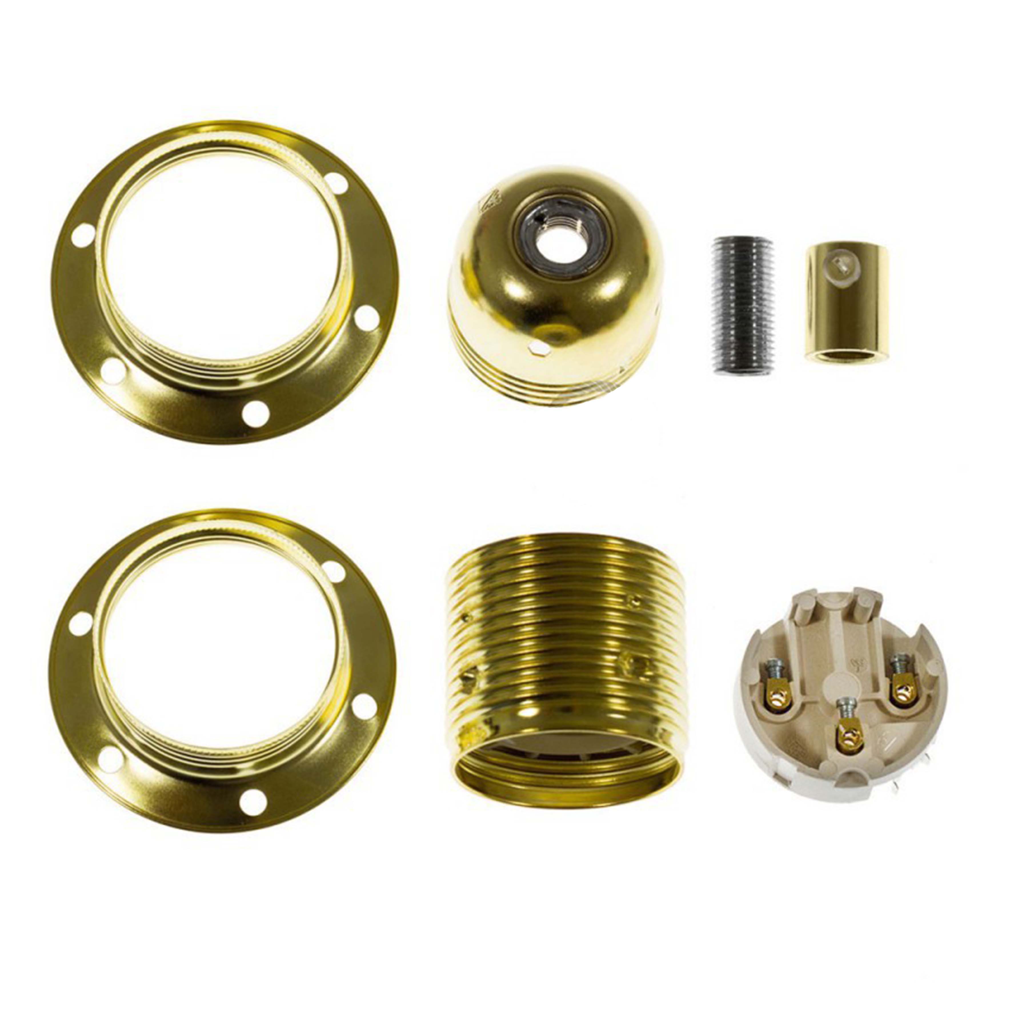 Cylindrical Double Ferrule Metal E27 Lamp Holder Kit - PL27MOTTFTERM - Uneeka