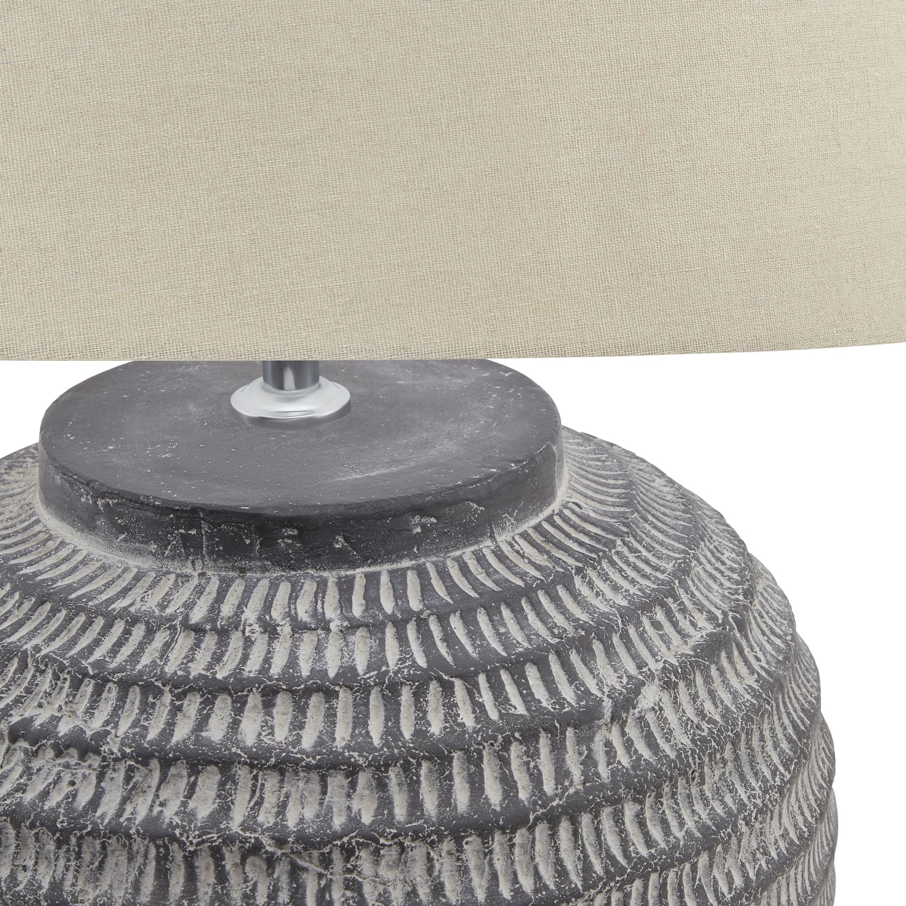 Dark Grey Carved Stone Table Lamp with Linen Shade - 22912 - Uneeka