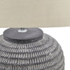 Dark Grey Carved Stone Table Lamp with Linen Shade - 22912 - Uneeka