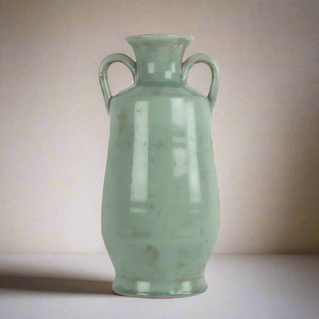 Decorative Tall Teal Vase With Handles - SNT21756 - Uneeka