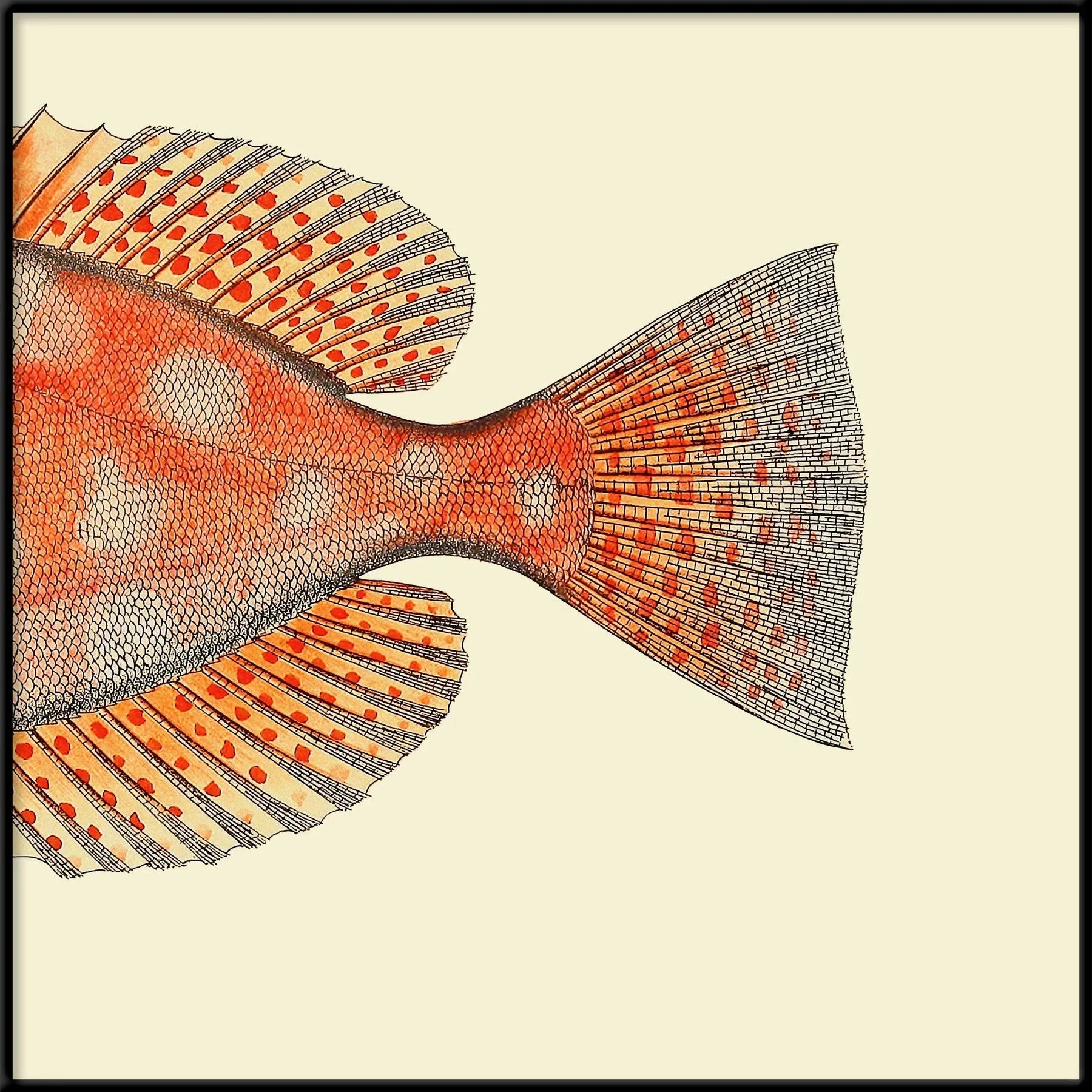 Dotted Orange Fish Tail Framed Print - BFP 30x30 5611 - Uneeka