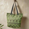Elephant Pattern Cotton Tote Bag - SB520 - GREEN - Uneeka