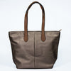 Faux Leather Hand Bag with Contrasting Handle and Zip - 288 - 1 METALLIC GREY - Uneeka