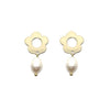 Flower Shape & Natural Pearl Drop Earrings - CE - 4237 - GD - Uneeka