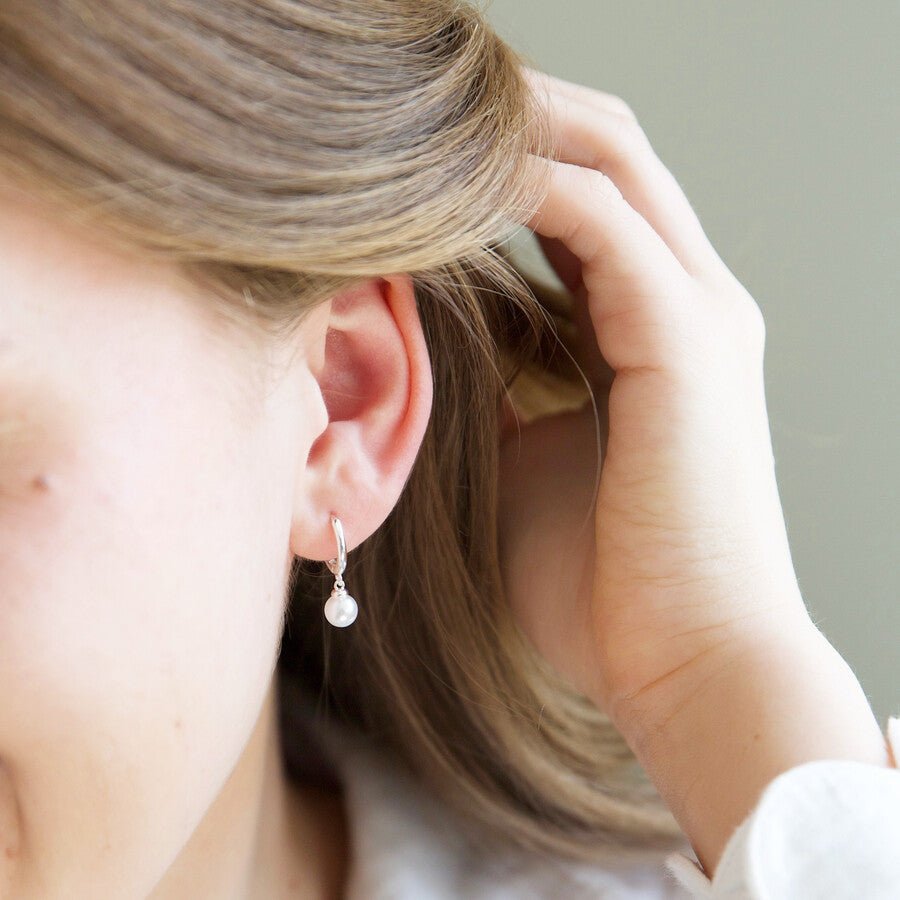 Glass Pearl Huggie Hoop Earrings - 50338 - Uneeka