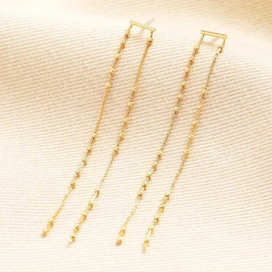 Gold Bar & Hanging Chain Drop Earrings - 78195 - Uneeka