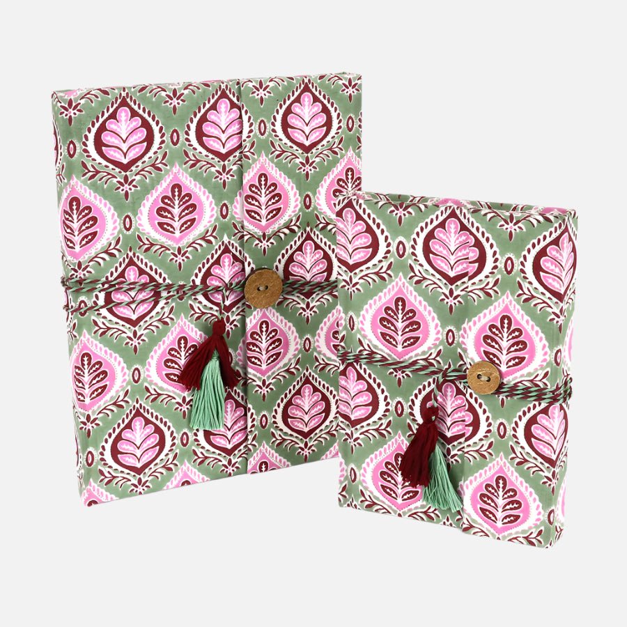 Green Block Print Cotton Bound Notebook - 85014 - SMALL - Uneeka