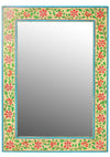 Hand Painted Red & Yellow Floral Wooden Wall Mirror - MR41 - Uneeka