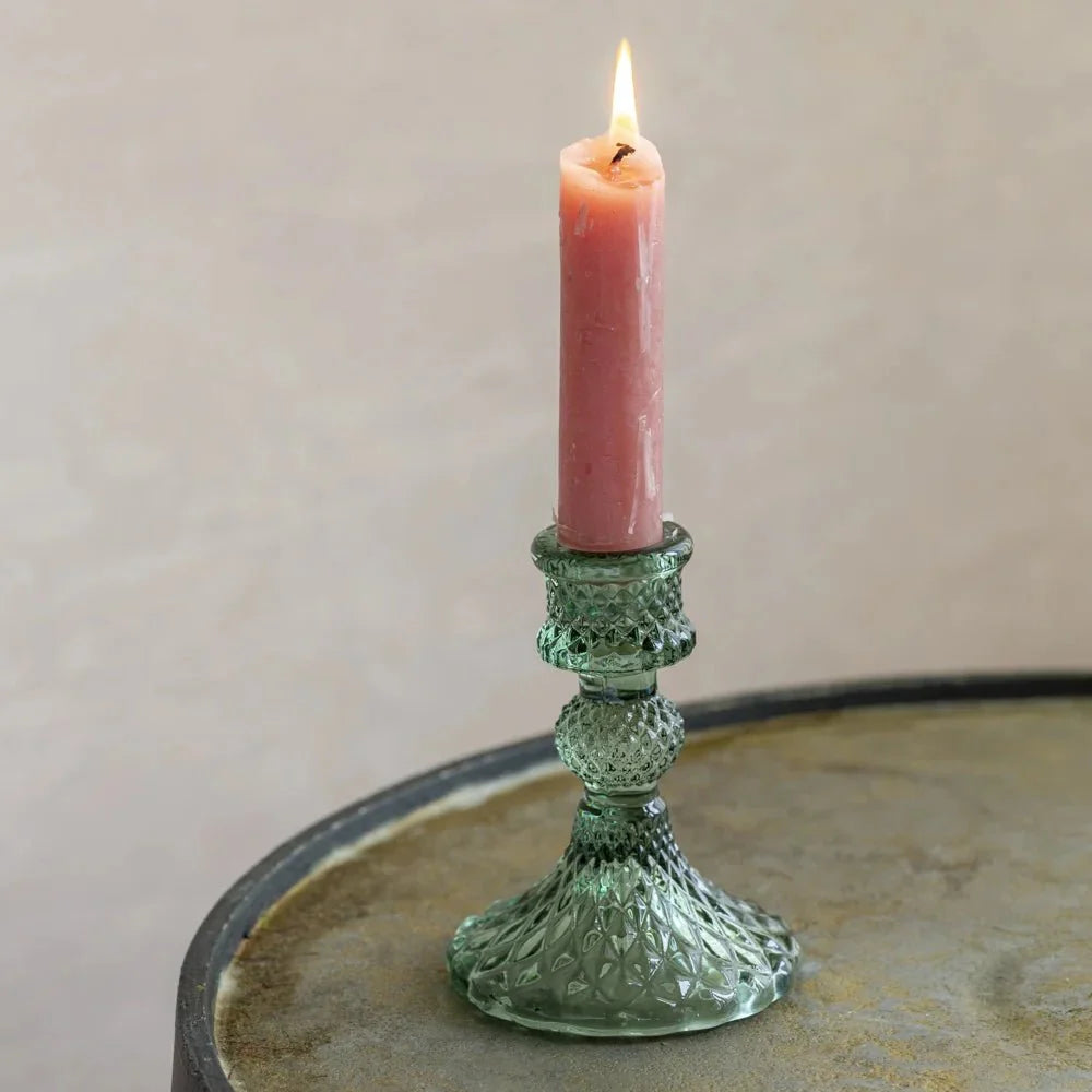 Harlequin Green Glass Candlestick - B836 - Uneeka