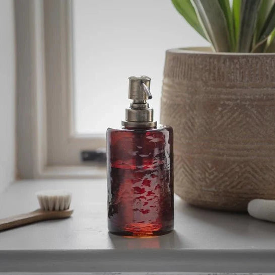 Ilcoso Recycled Hammered Amber Glass Soap Dispenser - IB0401 - Uneeka