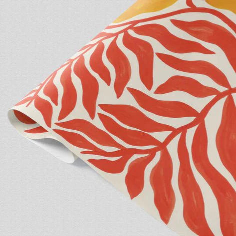 Illustrated Warm Orange Wildflowers Gift Wrap - LL - GW - 55 - Uneeka