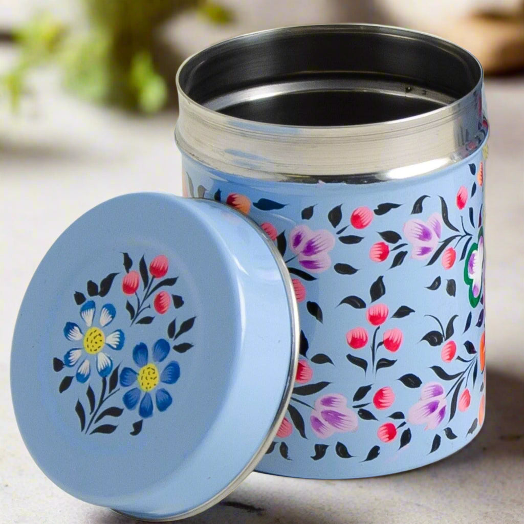 Ketaki Hand Painted Enamel Small Tea Canister - ENAMEL34 - Uneeka