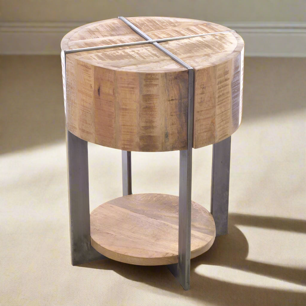Kingdom Round Mango Wood Side Table - OLD04 - Uneeka