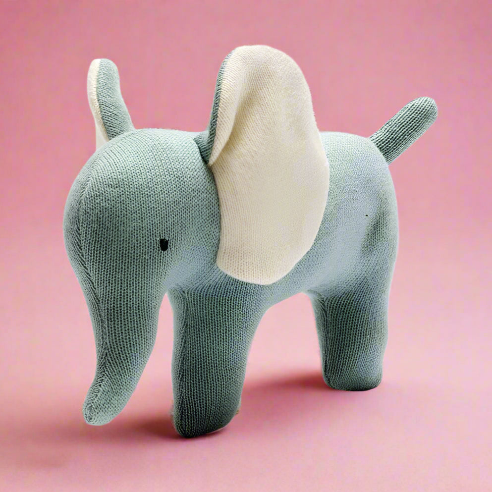 Knitted Organic Teal Elephant Scandi Baby Toy - BY5804 - Uneeka
